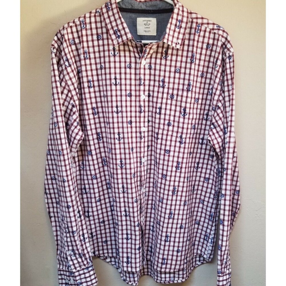 Artistry in Motion Men's Large Cotton Check Casual Button-Up Shirt Long Sleeves